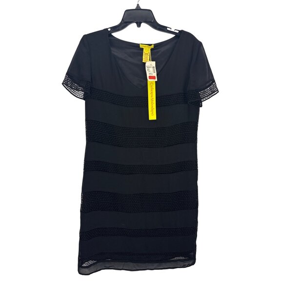 Catherine Malandrino Black Striped Bodycon Dress Sz 8 NWT Cottagecore Whimsygoth - Picture 2 of 6